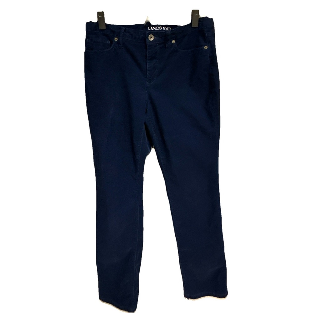 Lands' End Corduroy Navy High Raise Straight Leg Style Cotton Women's Size 2 US